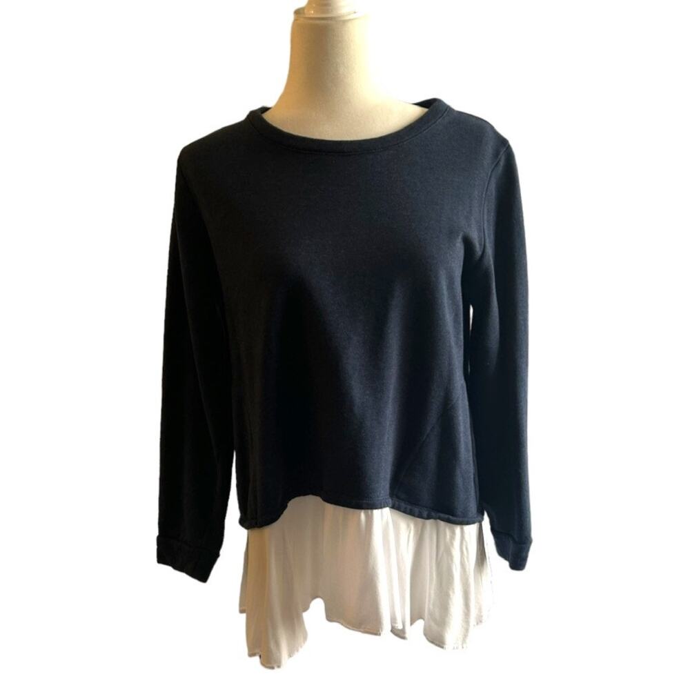 LOGO Lounge by Lori Goldstein Sweatshirt Top White Ruffle Hem Layered Look M